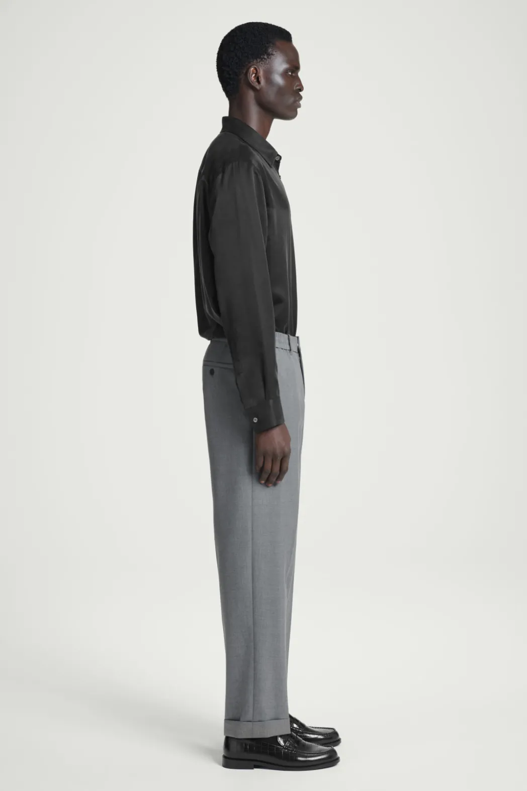 Hot COS TURN-UP WOOL-BLEND PANTS GRAY MÉLANGE