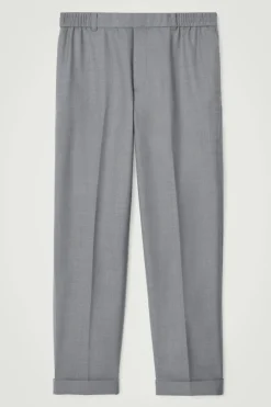 Hot COS TURN-UP WOOL-BLEND PANTS GRAY MÉLANGE