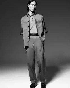 Hot COS TURN-UP WOOL-BLEND PANTS GRAY MÉLANGE