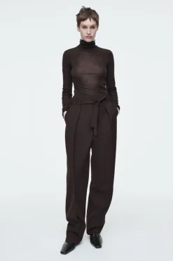 Discount COS TURN-UP WOOL-BLEND PANTS DARK BROWN