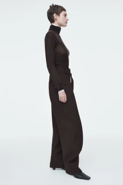Discount COS TURN-UP WOOL-BLEND PANTS DARK BROWN