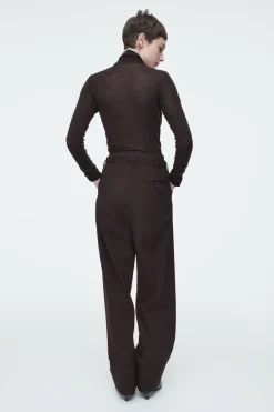 Discount COS TURN-UP WOOL-BLEND PANTS DARK BROWN