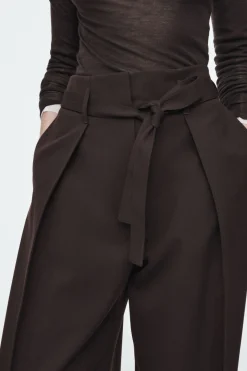 Discount COS TURN-UP WOOL-BLEND PANTS DARK BROWN