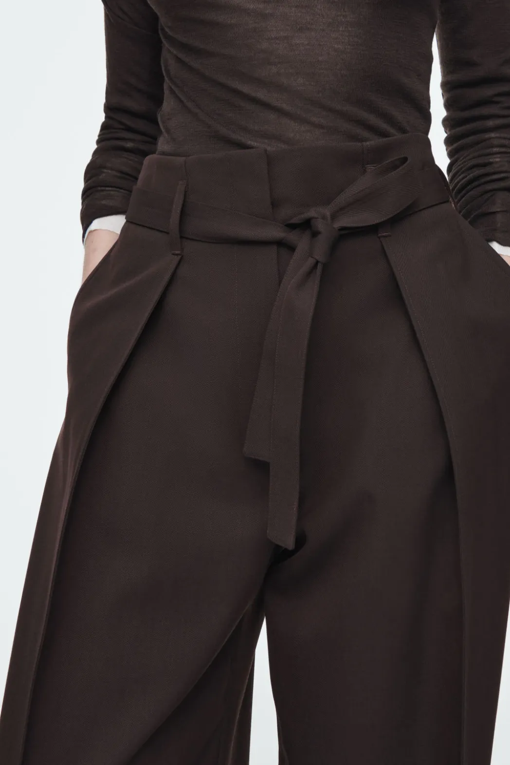 Discount COS TURN-UP WOOL-BLEND PANTS DARK BROWN