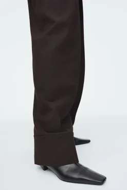 Discount COS TURN-UP WOOL-BLEND PANTS DARK BROWN