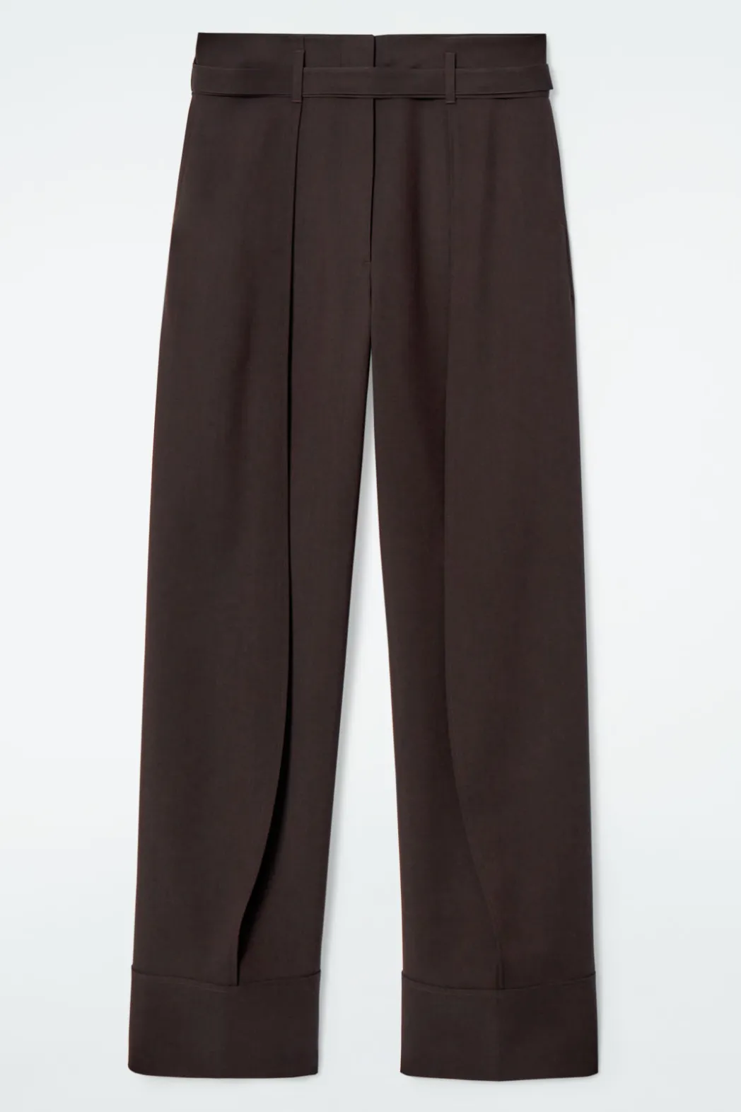 Discount COS TURN-UP WOOL-BLEND PANTS DARK BROWN
