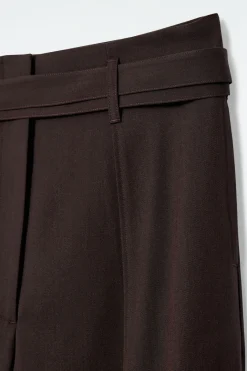 Discount COS TURN-UP WOOL-BLEND PANTS DARK BROWN