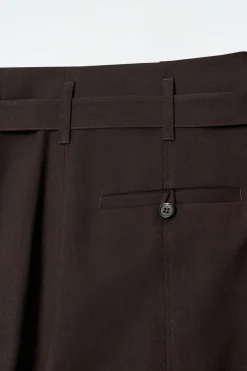 Discount COS TURN-UP WOOL-BLEND PANTS DARK BROWN