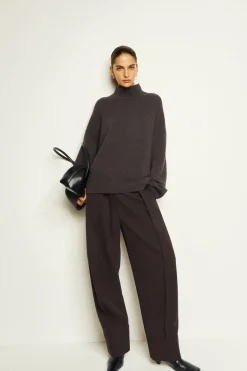 Discount COS TURN-UP WOOL-BLEND PANTS DARK BROWN