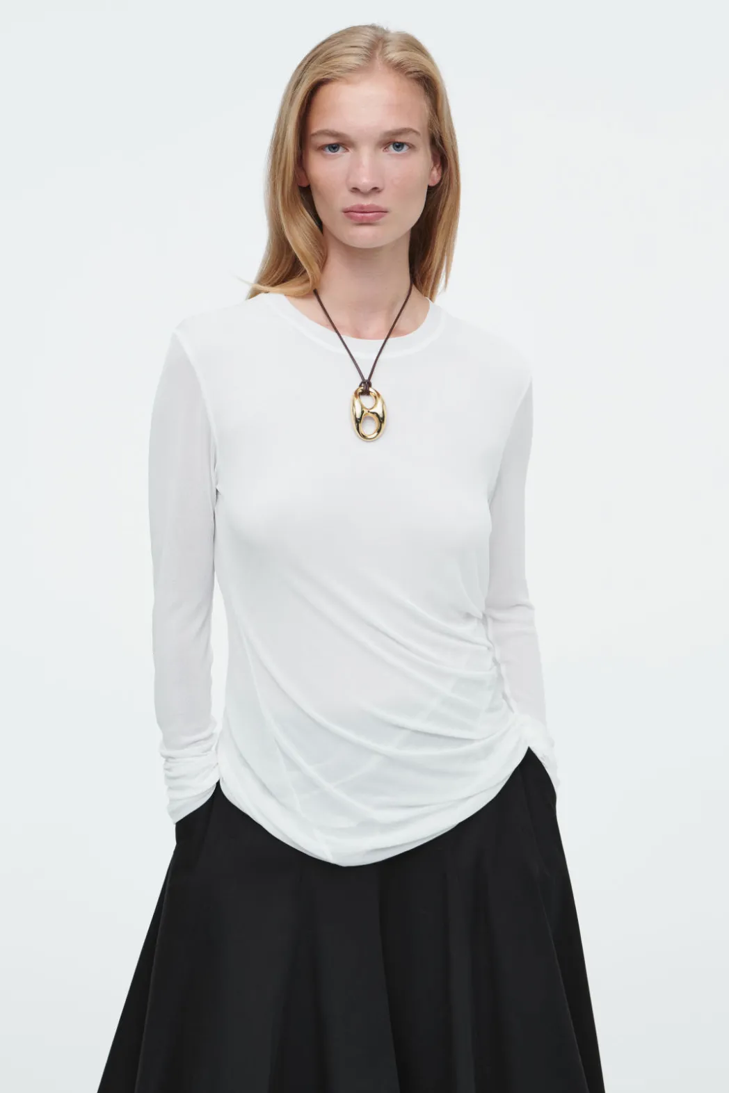 New COS TWISTED-HEM SILK TOP WHITE