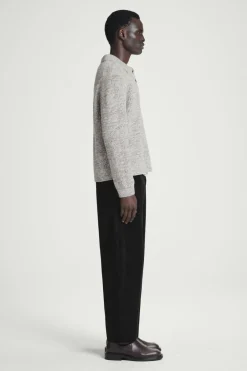 New COS TWISTED-YARN WOOL POLO SWEATER GRAY MÉLANGE