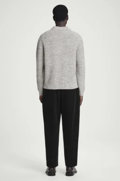 New COS TWISTED-YARN WOOL POLO SWEATER GRAY MÉLANGE