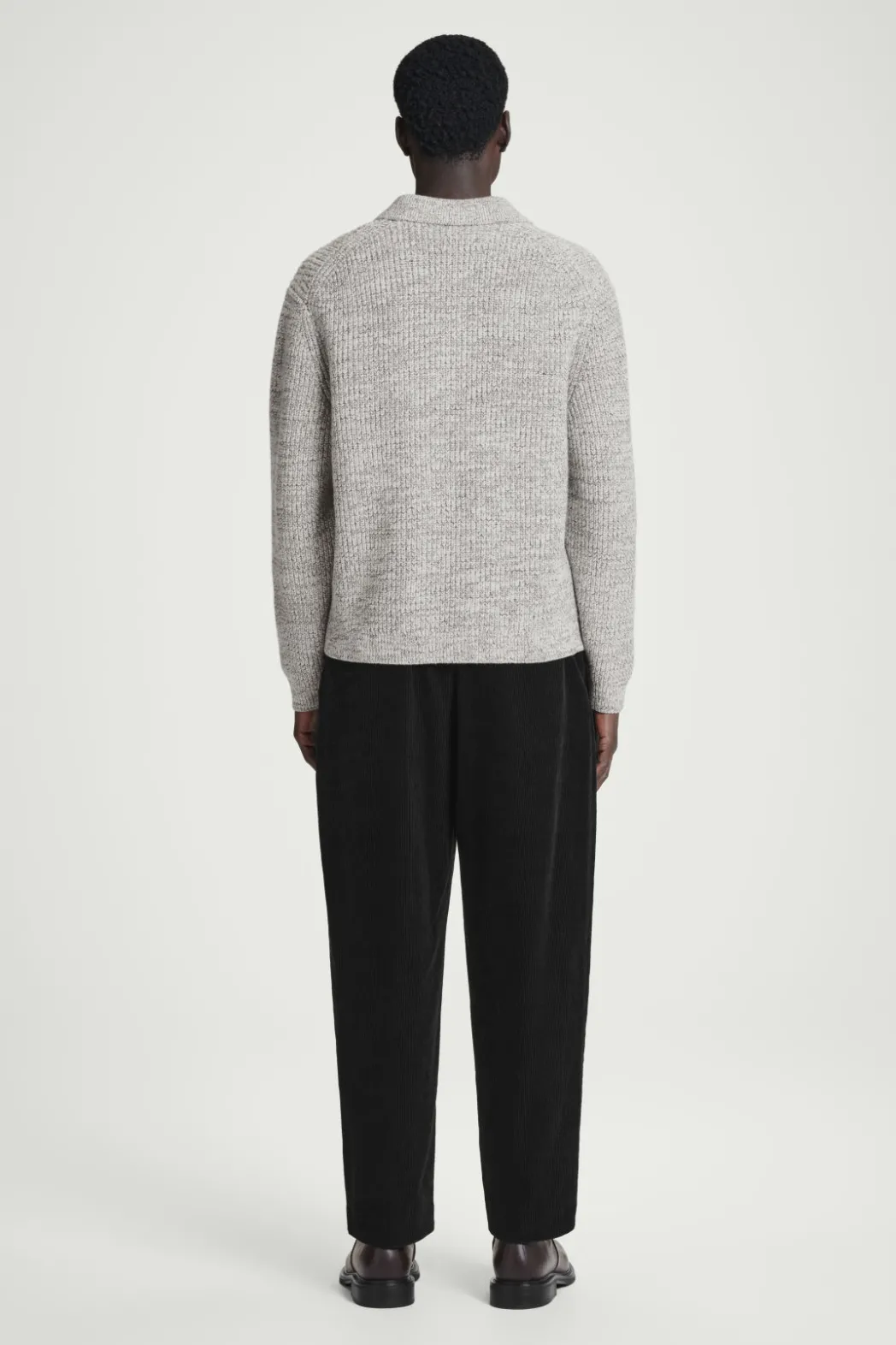 New COS TWISTED-YARN WOOL POLO SWEATER GRAY MÉLANGE