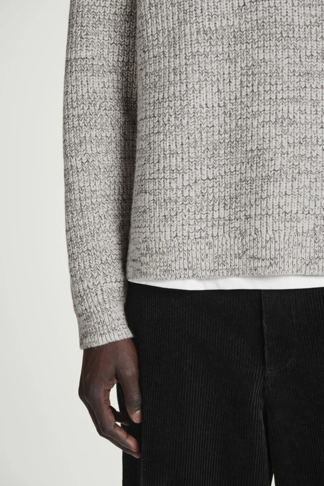 New COS TWISTED-YARN WOOL POLO SWEATER GRAY MÉLANGE