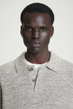 New COS TWISTED-YARN WOOL POLO SWEATER GRAY MÉLANGE