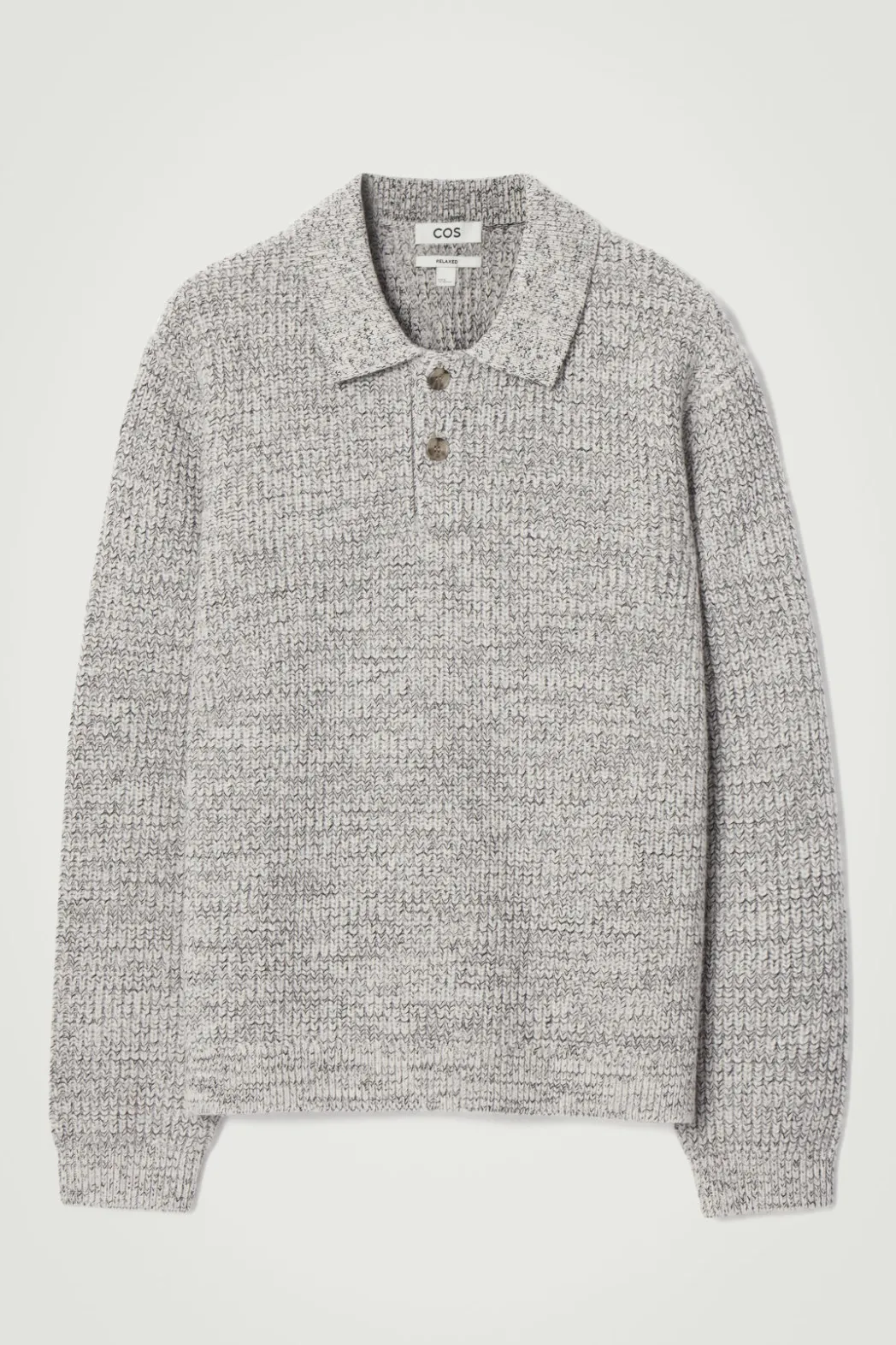 New COS TWISTED-YARN WOOL POLO SWEATER GRAY MÉLANGE