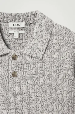 New COS TWISTED-YARN WOOL POLO SWEATER GRAY MÉLANGE