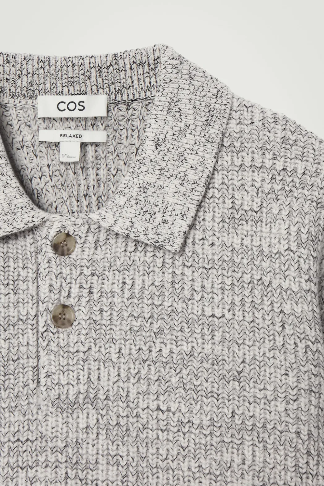 New COS TWISTED-YARN WOOL POLO SWEATER GRAY MÉLANGE