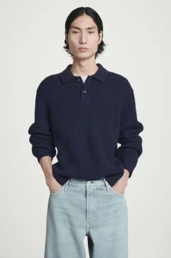 Outlet COS TWISTED-YARN WOOL POLO SWEATER NAVY MÉLANGE