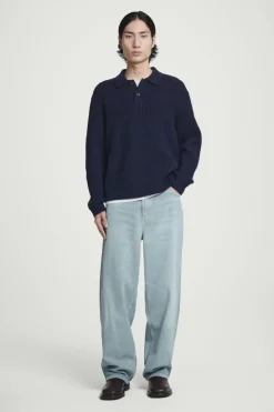 Outlet COS TWISTED-YARN WOOL POLO SWEATER NAVY MÉLANGE