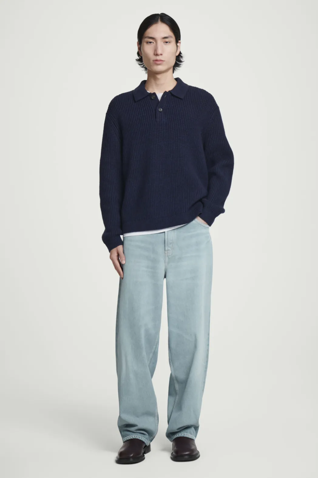 Outlet COS TWISTED-YARN WOOL POLO SWEATER NAVY MÉLANGE