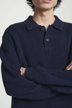 Outlet COS TWISTED-YARN WOOL POLO SWEATER NAVY MÉLANGE