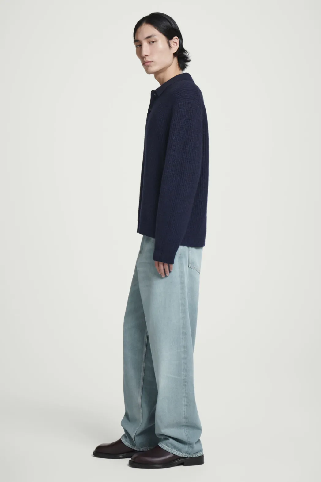 Outlet COS TWISTED-YARN WOOL POLO SWEATER NAVY MÉLANGE
