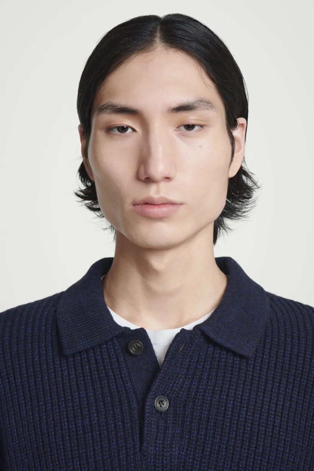 Outlet COS TWISTED-YARN WOOL POLO SWEATER NAVY MÉLANGE