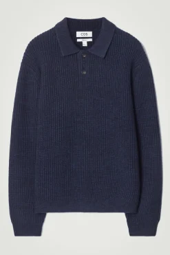 Outlet COS TWISTED-YARN WOOL POLO SWEATER NAVY MÉLANGE