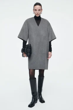 Discount COS V-NECK DOUBLE-FACED WOOL DRESS GRAY