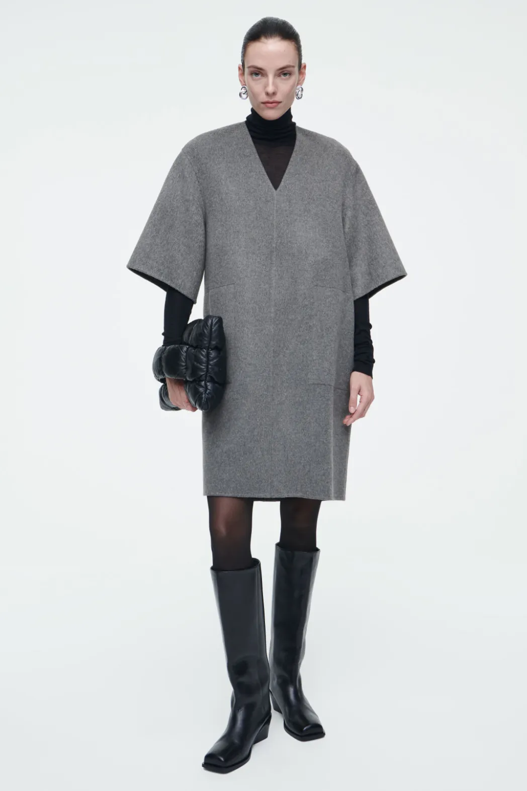 Discount COS V-NECK DOUBLE-FACED WOOL DRESS GRAY