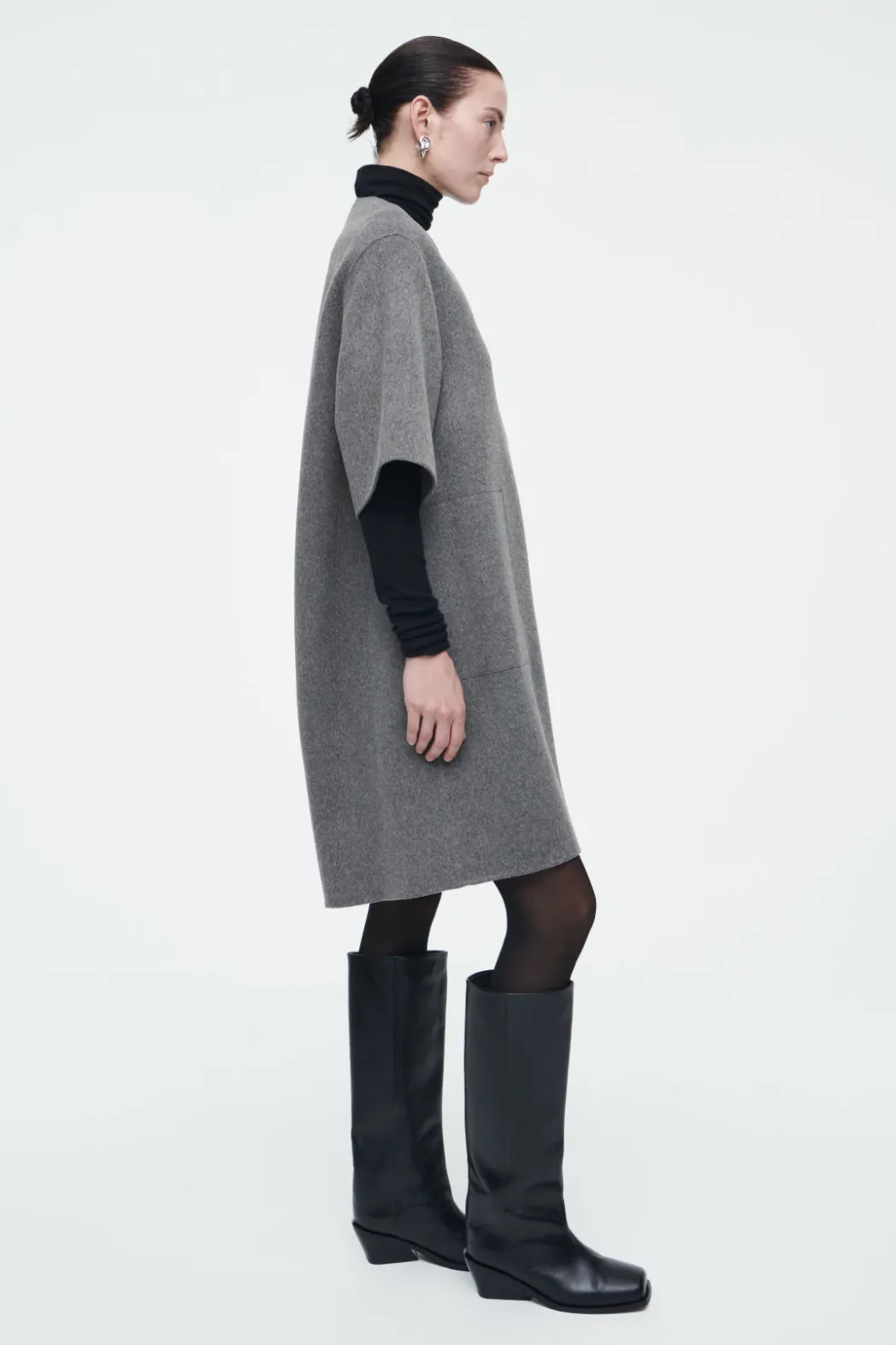 Discount COS V-NECK DOUBLE-FACED WOOL DRESS GRAY