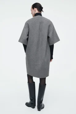 Discount COS V-NECK DOUBLE-FACED WOOL DRESS GRAY