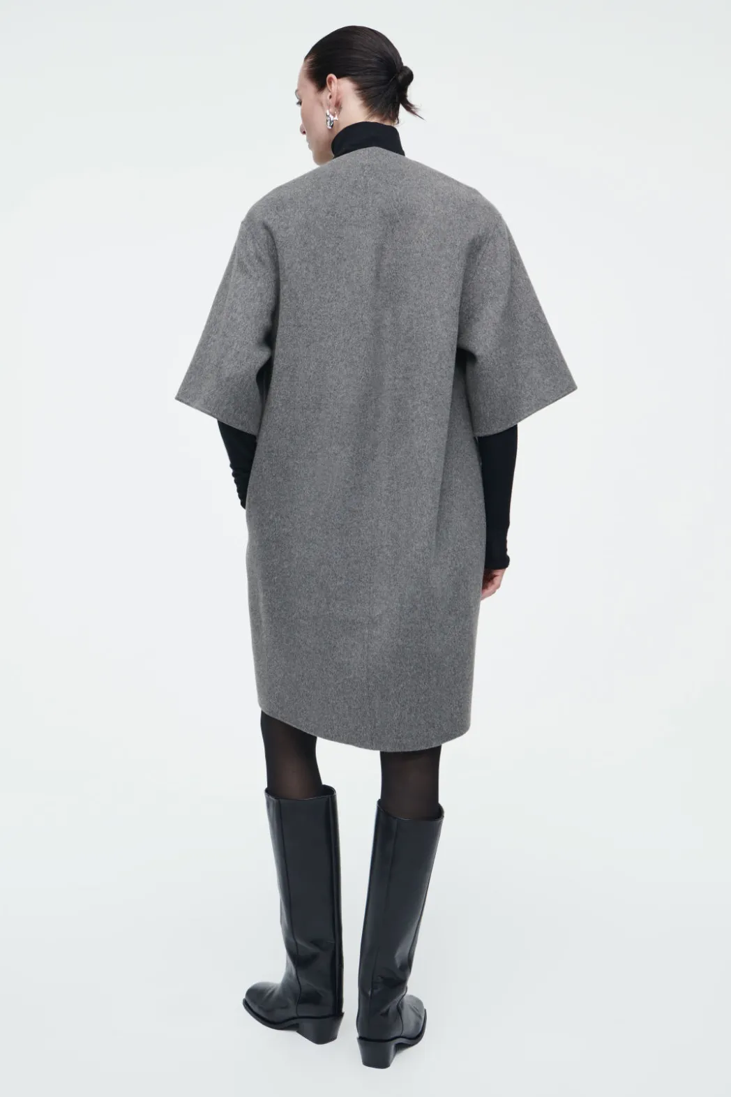 Discount COS V-NECK DOUBLE-FACED WOOL DRESS GRAY