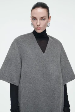 Discount COS V-NECK DOUBLE-FACED WOOL DRESS GRAY