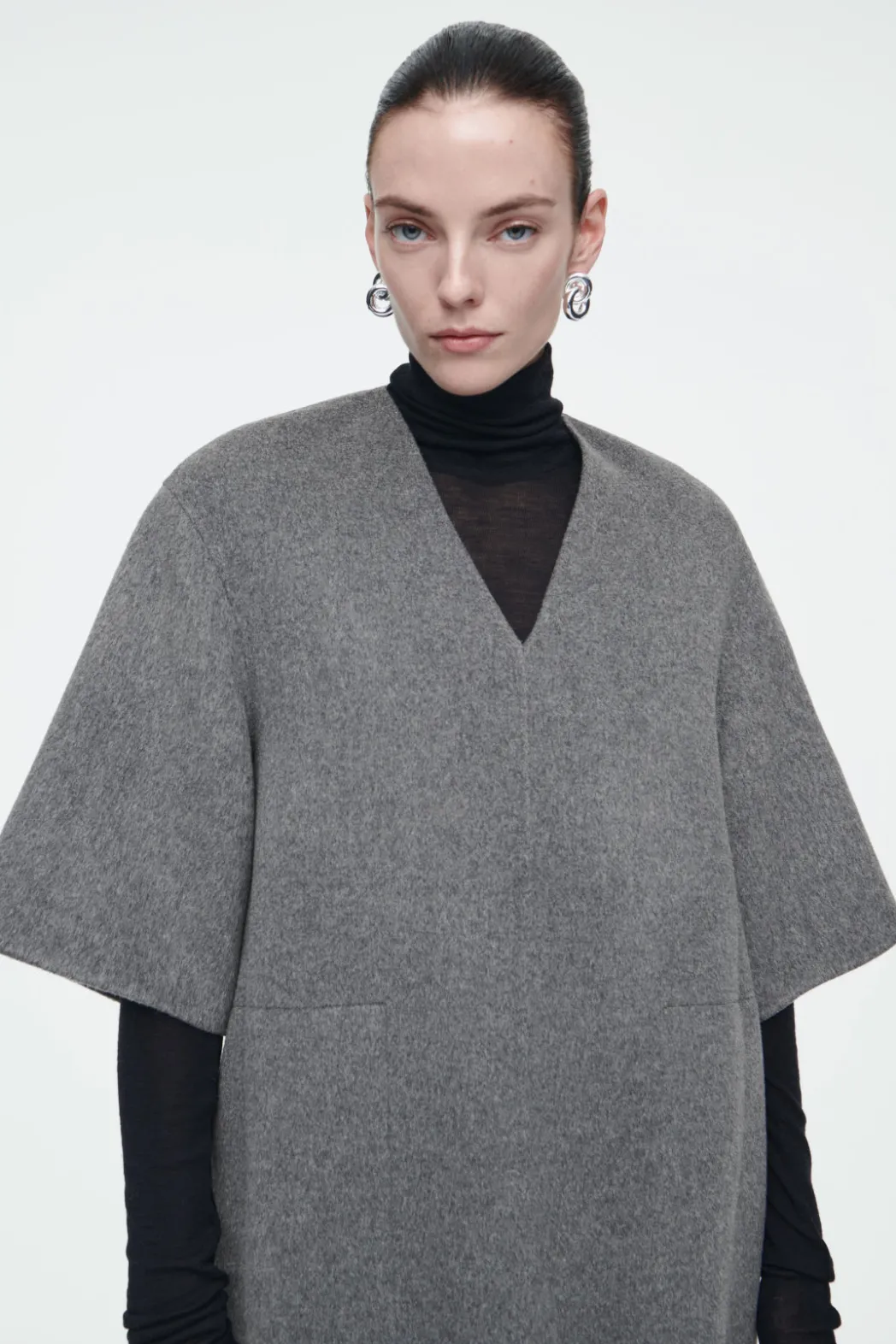 Discount COS V-NECK DOUBLE-FACED WOOL DRESS GRAY