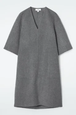 Discount COS V-NECK DOUBLE-FACED WOOL DRESS GRAY