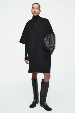 Sale COS V-NECK DOUBLE-FACED WOOL DRESS BLACK