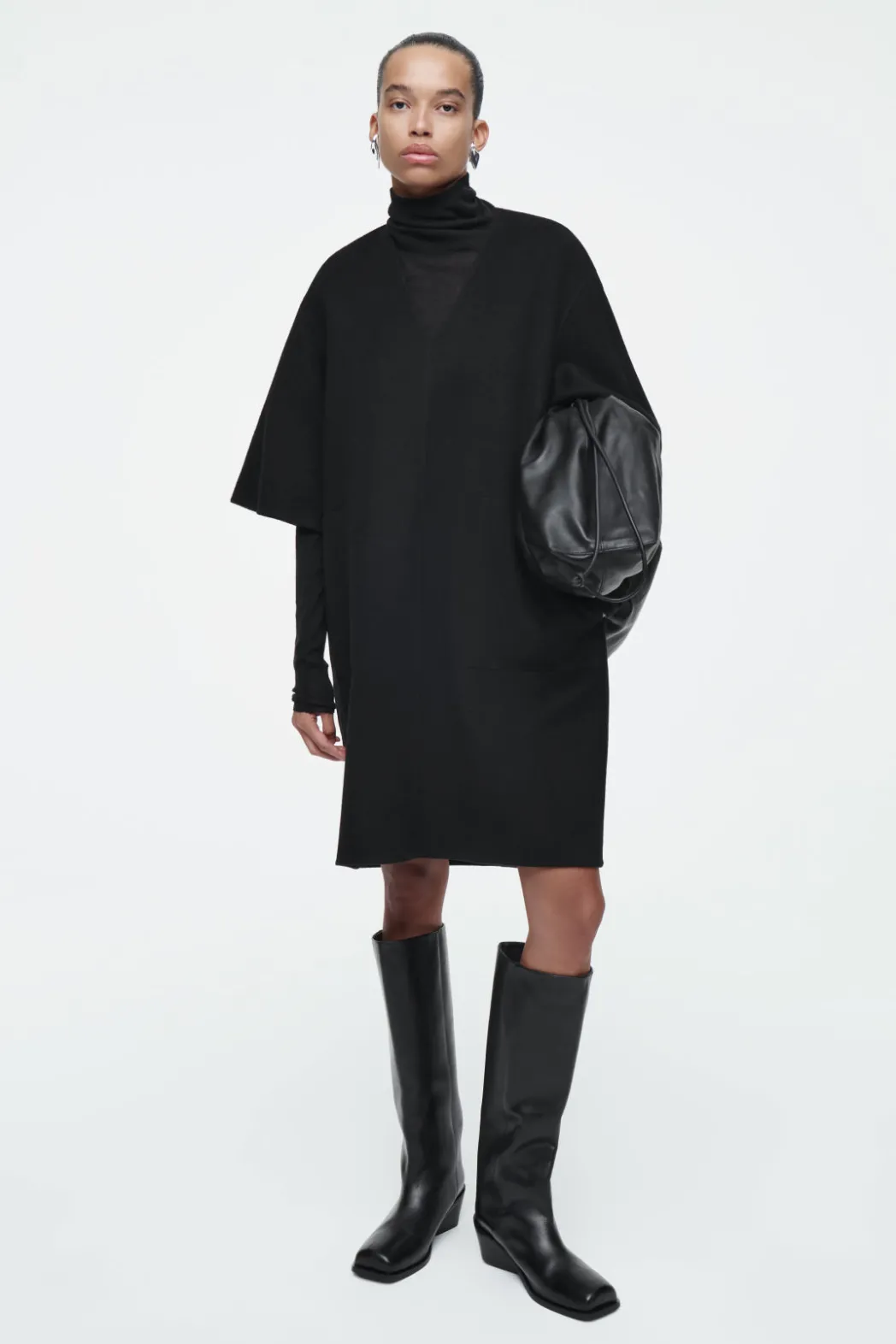 Sale COS V-NECK DOUBLE-FACED WOOL DRESS BLACK