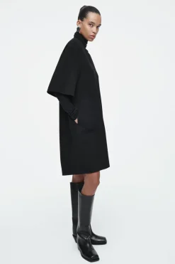 Sale COS V-NECK DOUBLE-FACED WOOL DRESS BLACK