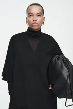Sale COS V-NECK DOUBLE-FACED WOOL DRESS BLACK