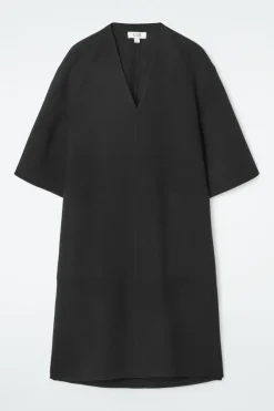 Sale COS V-NECK DOUBLE-FACED WOOL DRESS BLACK