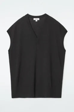 New COS V-NECK MERINO WOOL TANK BLACK