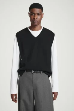 COS V-NECK MILANO-KNIT WOOL TANK BLACK
