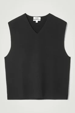 COS V-NECK MILANO-KNIT WOOL TANK BLACK