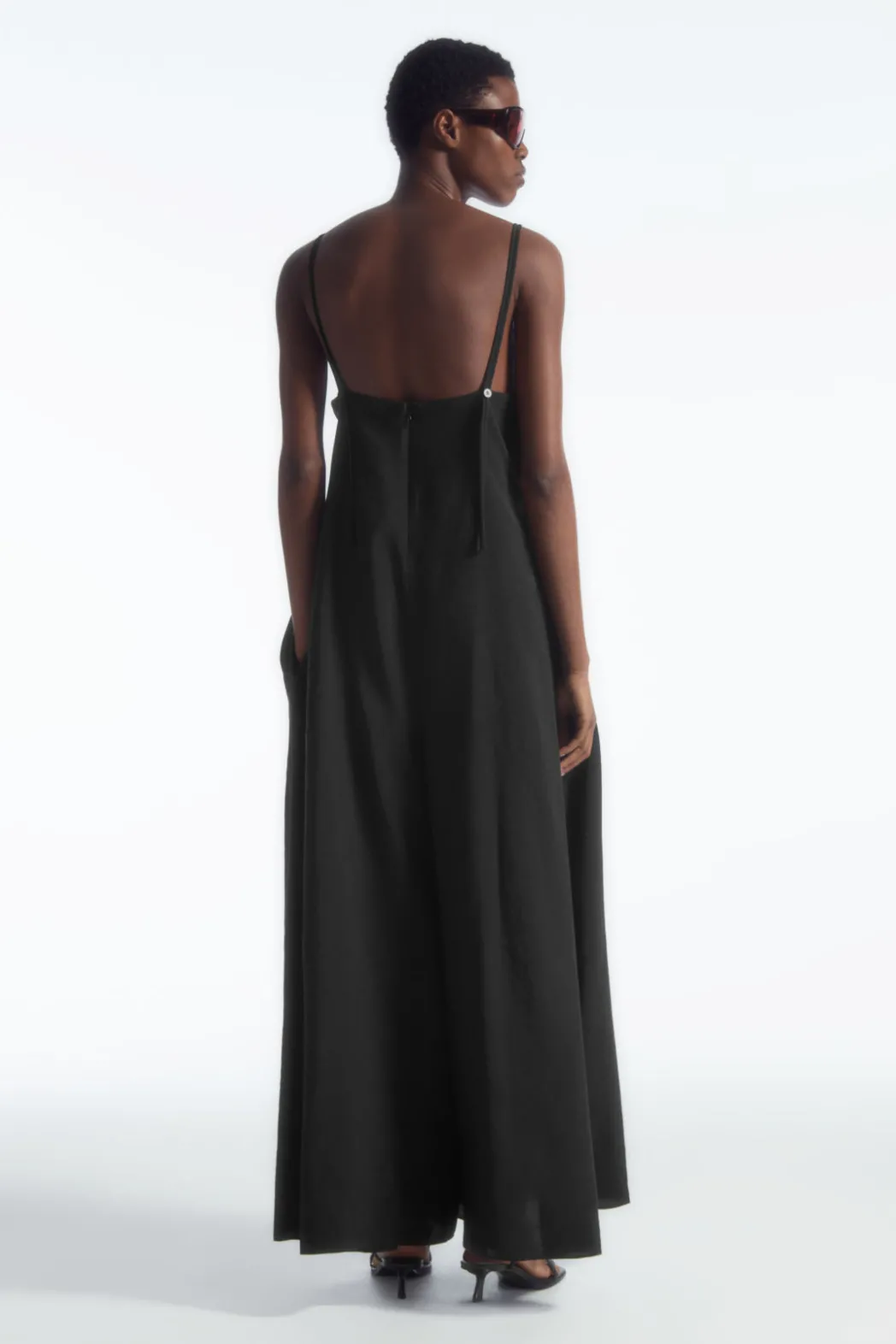 Discount COS V-NECK WIDE-LEG JUMPSUIT BLACK