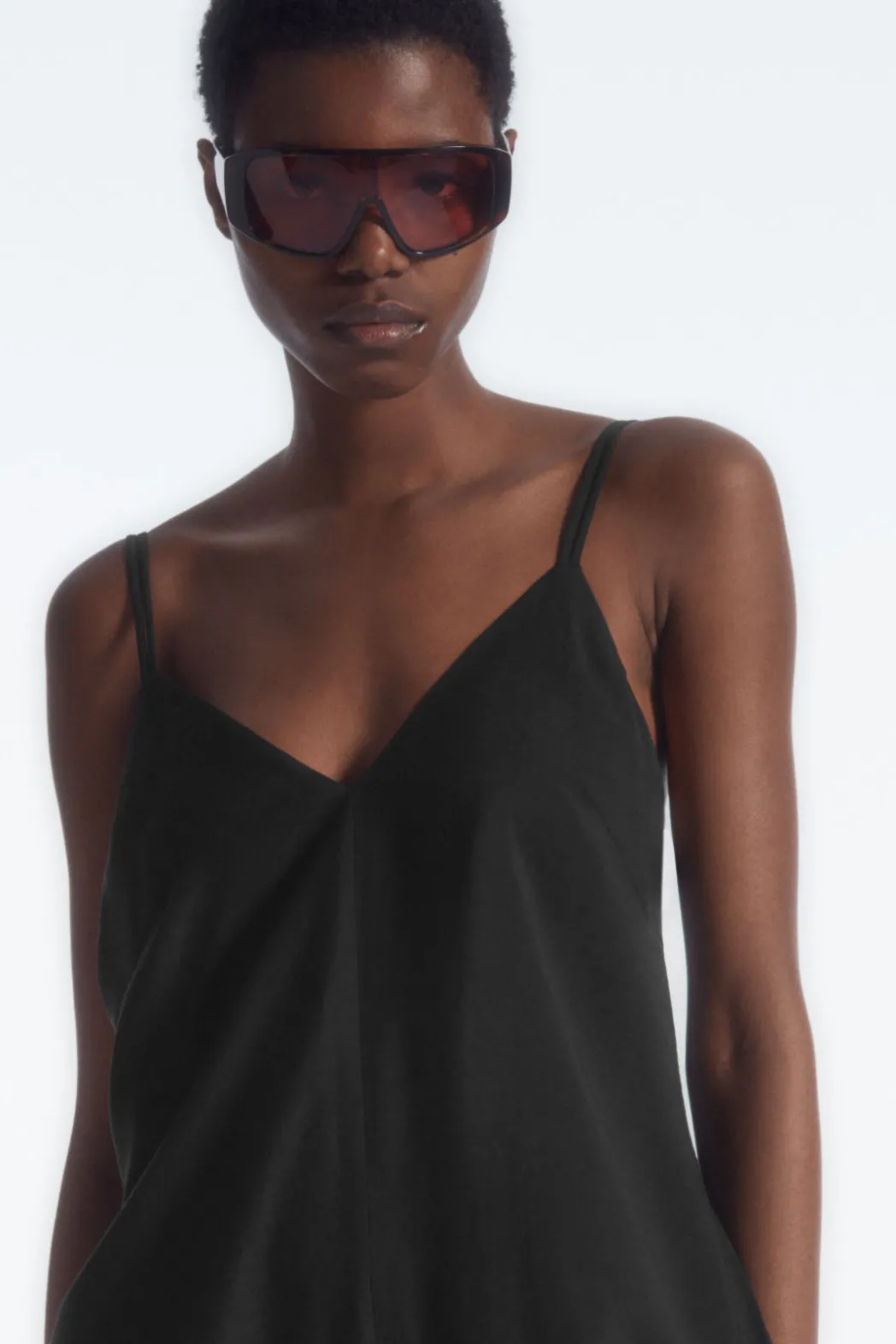 Discount COS V-NECK WIDE-LEG JUMPSUIT BLACK