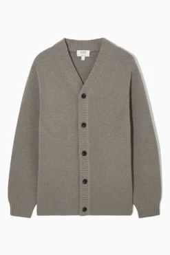 COS V-NECK WOOL-BLEND CARDIGAN LIGHT BROWN MÉLANGE