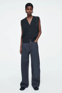 Online COS VOLUME SPRAYED WIDE-LEG JEANS DARK BLUE