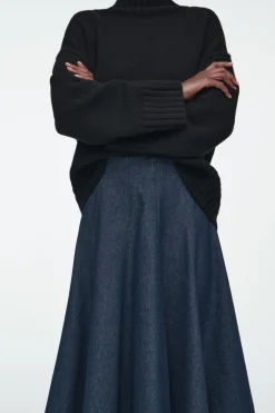 Discount COS VOLUMINOUS A-LINE DENIM MIDI SKIRT INDIGO